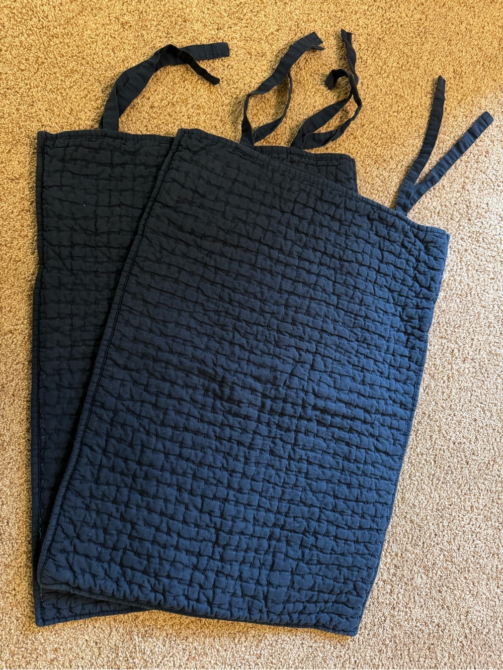 Pottery Barn Navy Pick-Stitch Handcrafted Cotton Linen Quilted Sham - Set of 2
